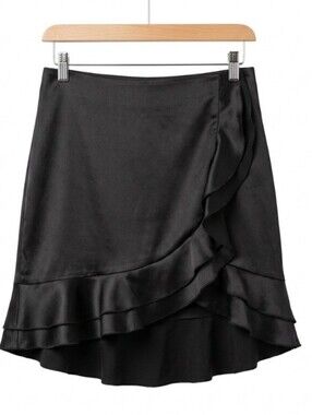 Stoosh Black Satin Ruffle Mini Skirt. Made In USA